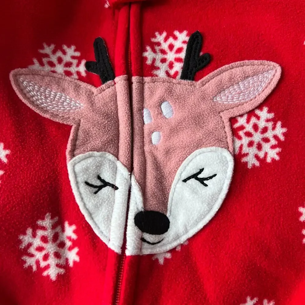 Carter's Fleece Zip Footie Pajama - Holiday Reindeer Christmas Winter - 3T